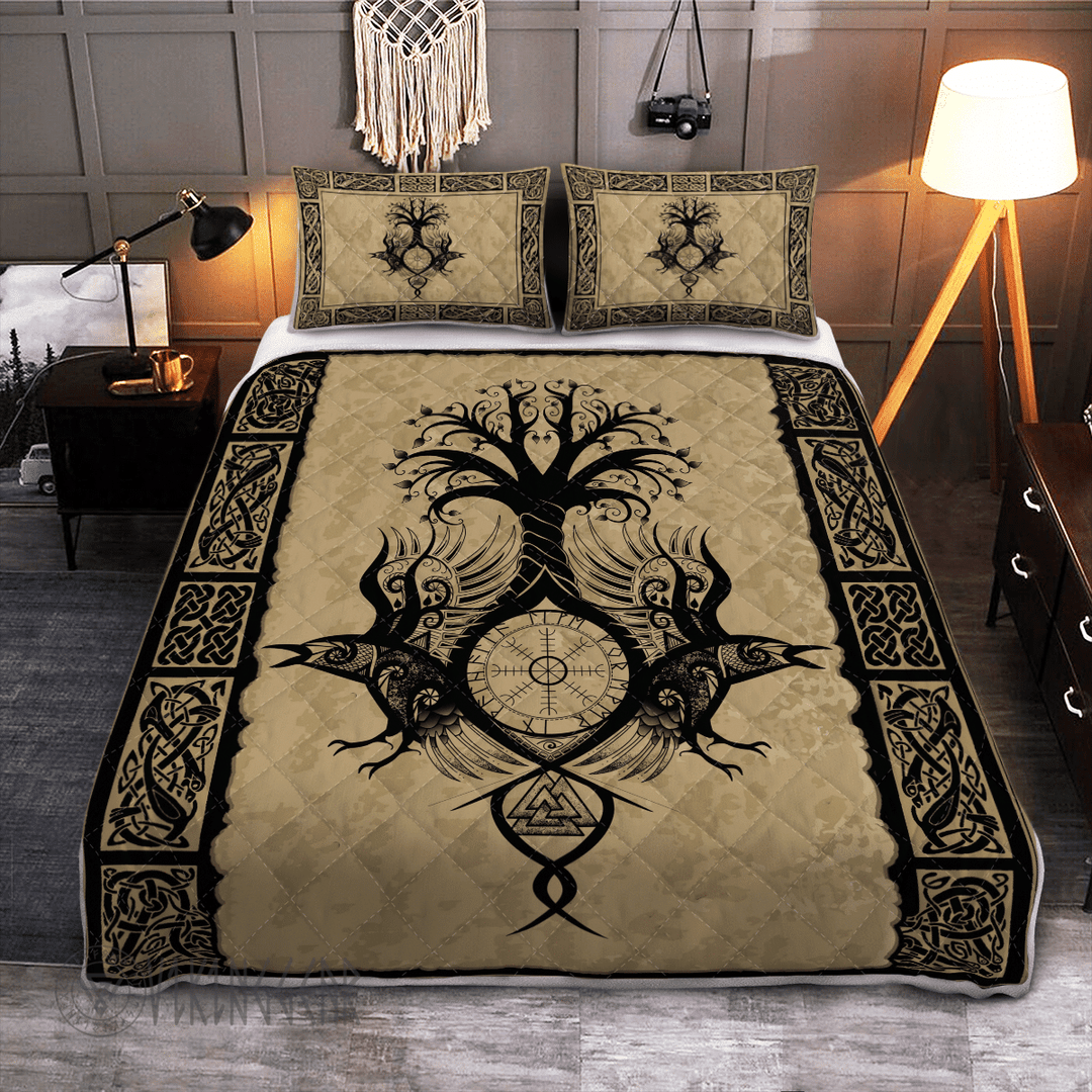 Theonederland - Yggdrasil With Raven Art Viking Quilt Set