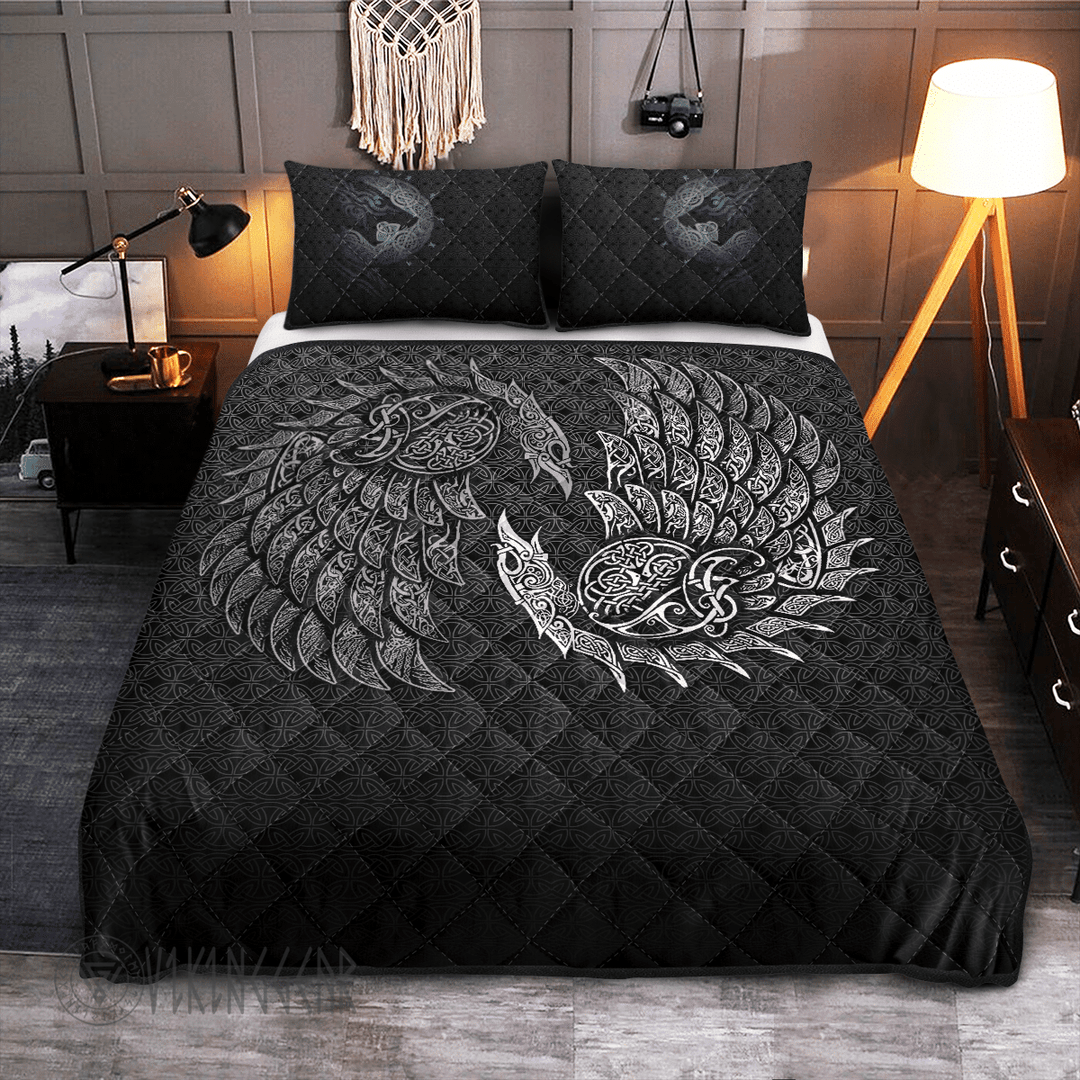 Theonederland - Yin Yang Raven Line Art Viking Quilt Set