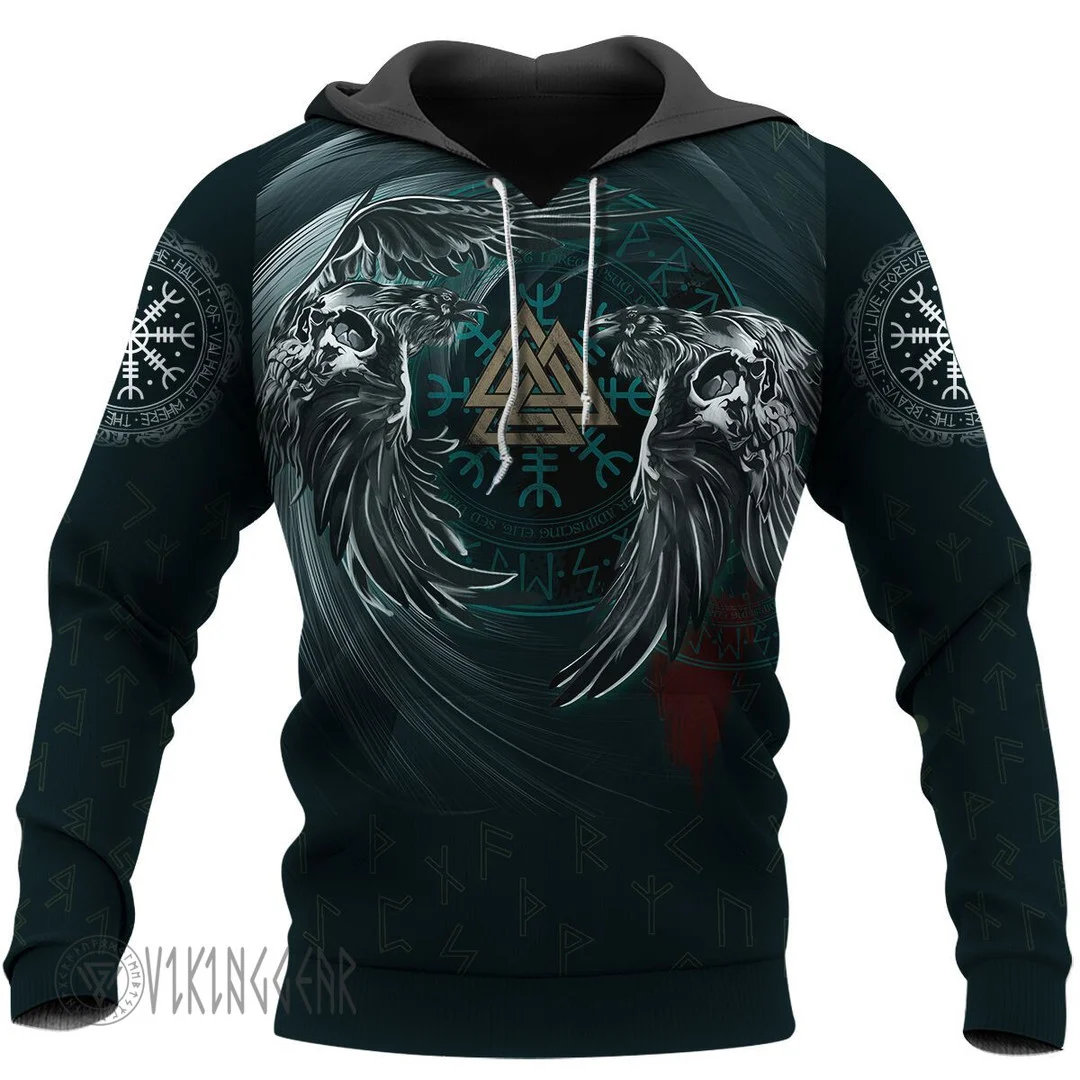 Theonederland - Yin Yang Raven Valknut Viking Hoodie Abstract Art
