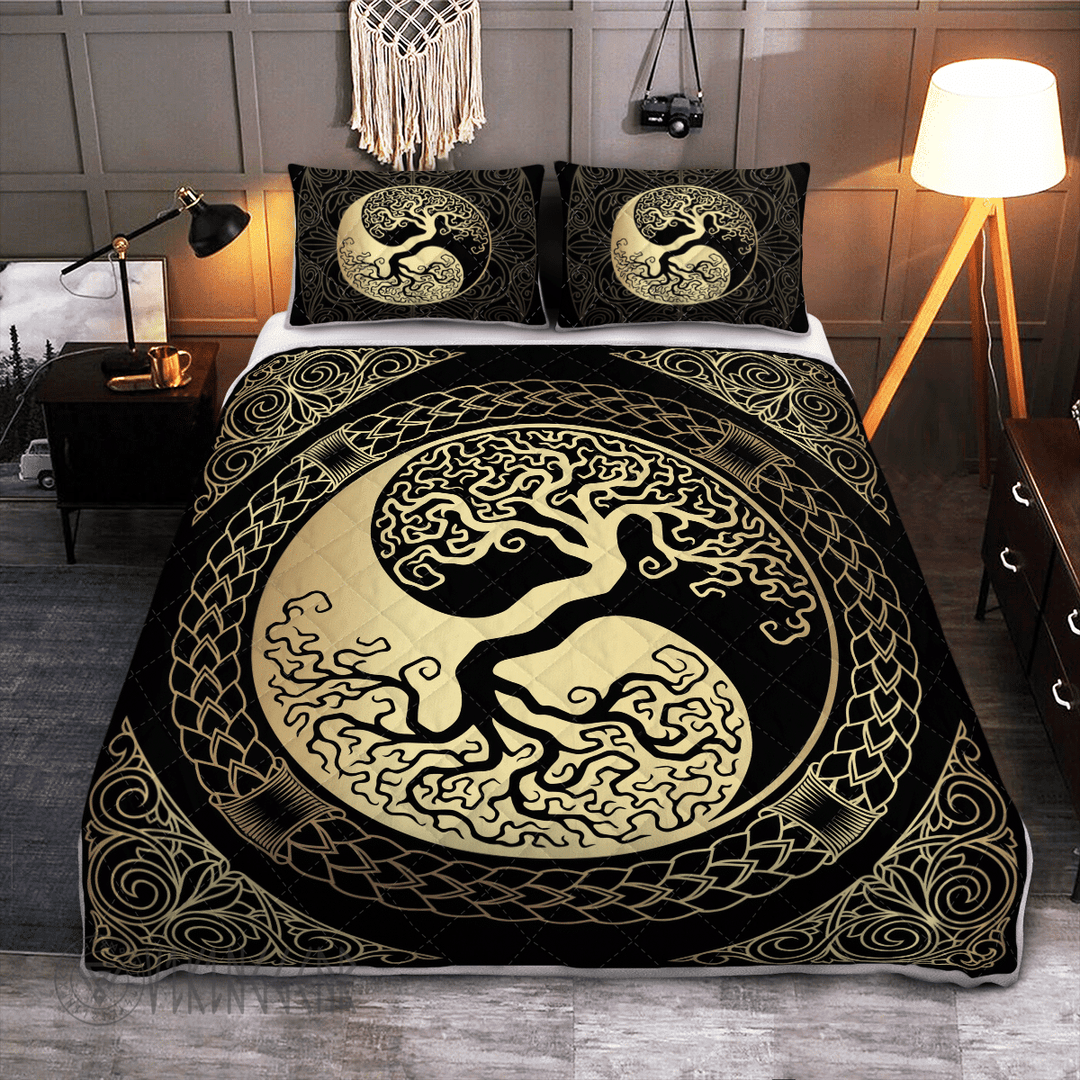 Theonederland - Yin Yang Yggdrasil Tree Of Life Viking Quilt Set