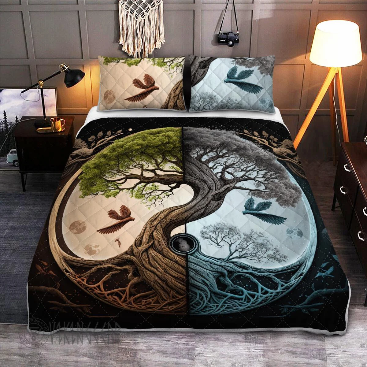 Theonederland - Ying yang Yggdrasil tree of life Norse mythology Viking Quilt Set